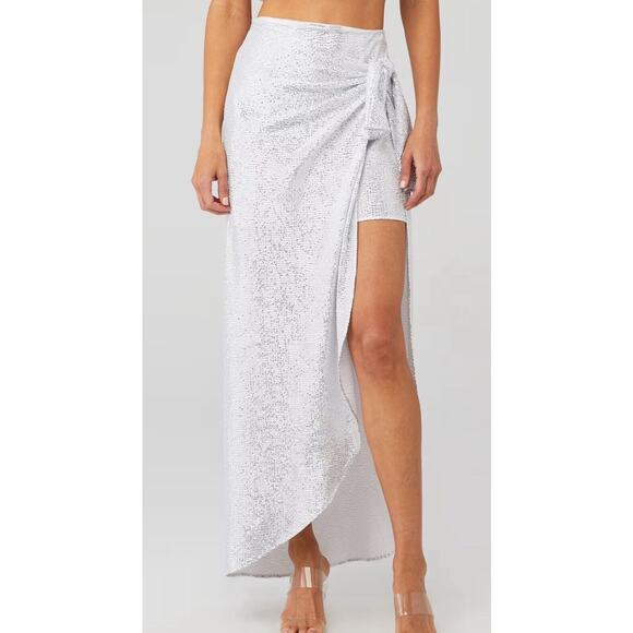 Show Me Your Mumu Silver Wrap Me Up Skirt, White Confetti, Prom, Party NWT XS - Picture 1 of 6